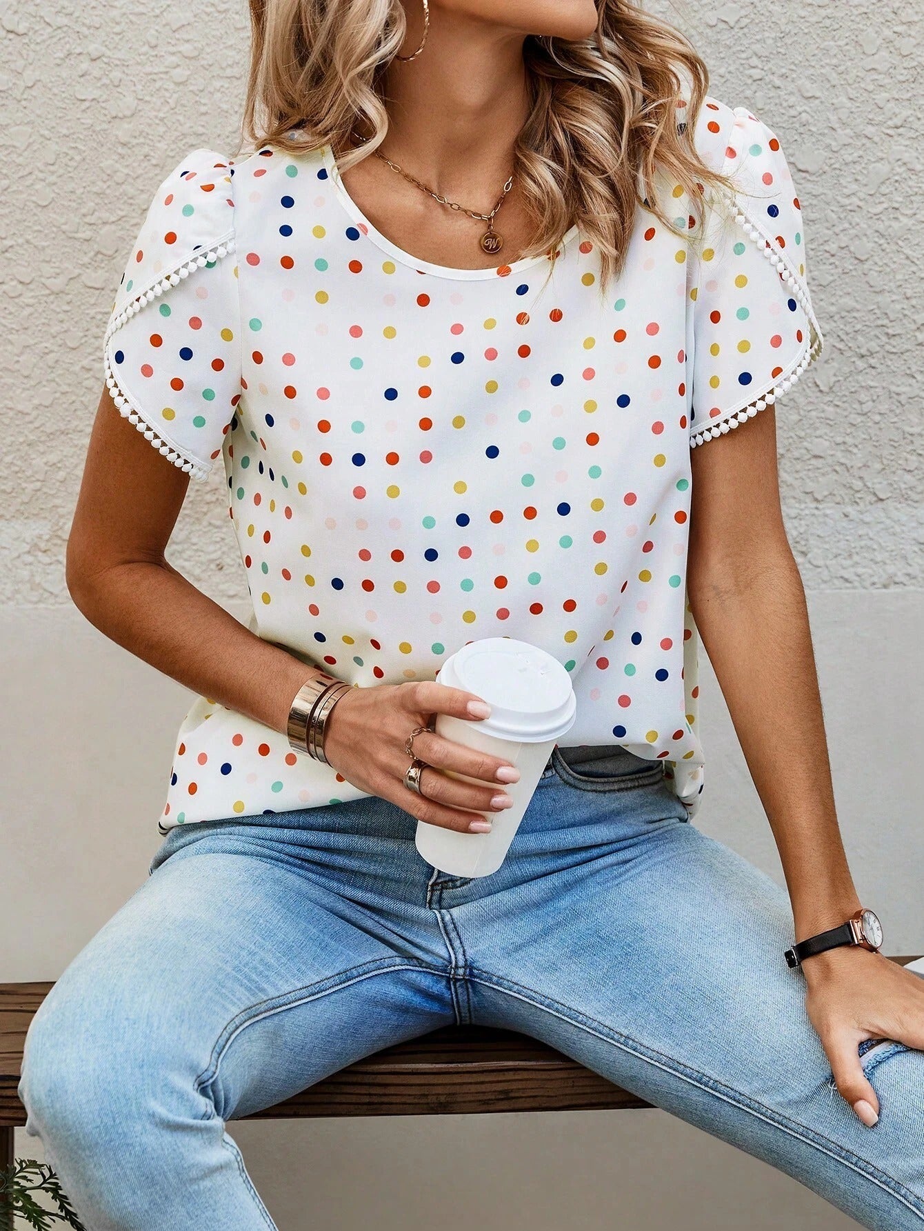 WesternStitch Polka Dot Petal Sleeve Top WesternStitch