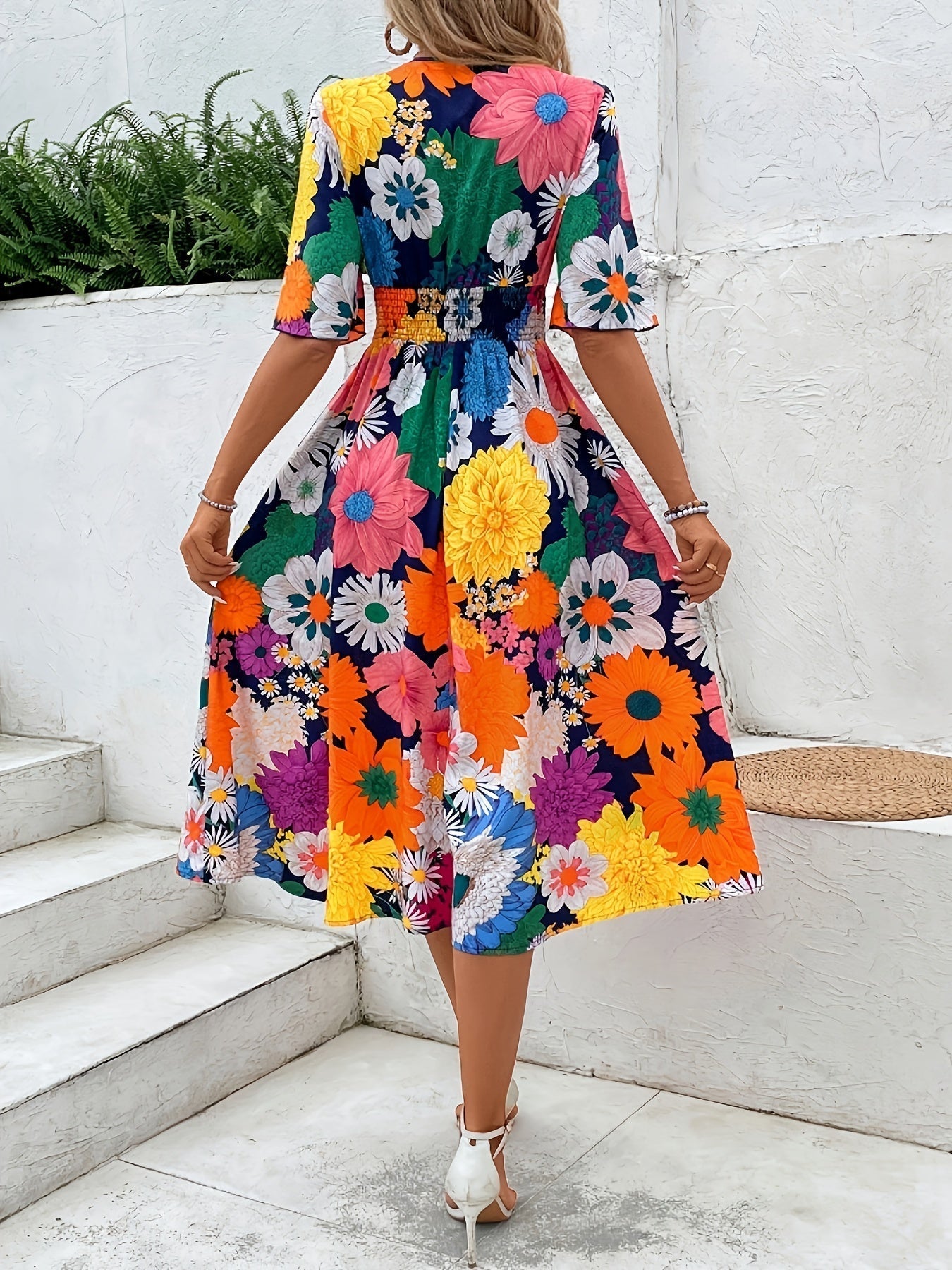 WesternStitch Vibrant Floral Flare Midi Dress WesternStitch