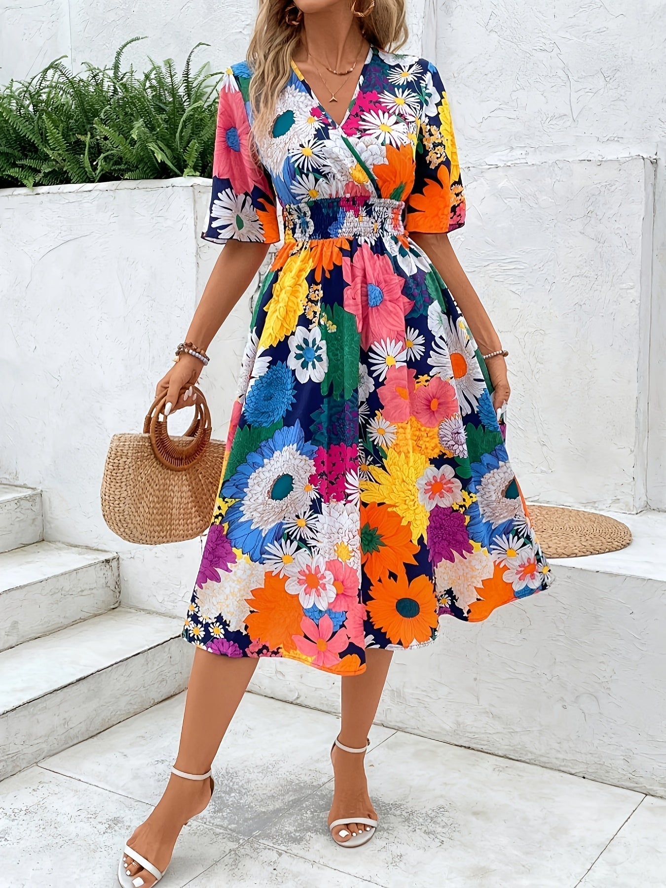 WesternStitch Vibrant Floral Flare Midi Dress WesternStitch