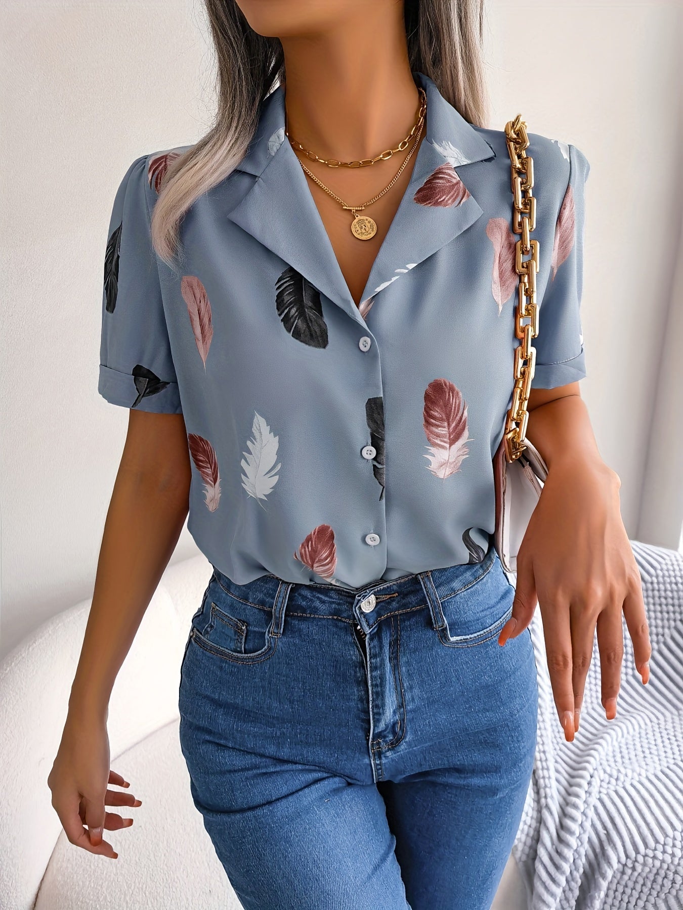 WesternStitch Feather Print Light Blue Shirt WesternStitch