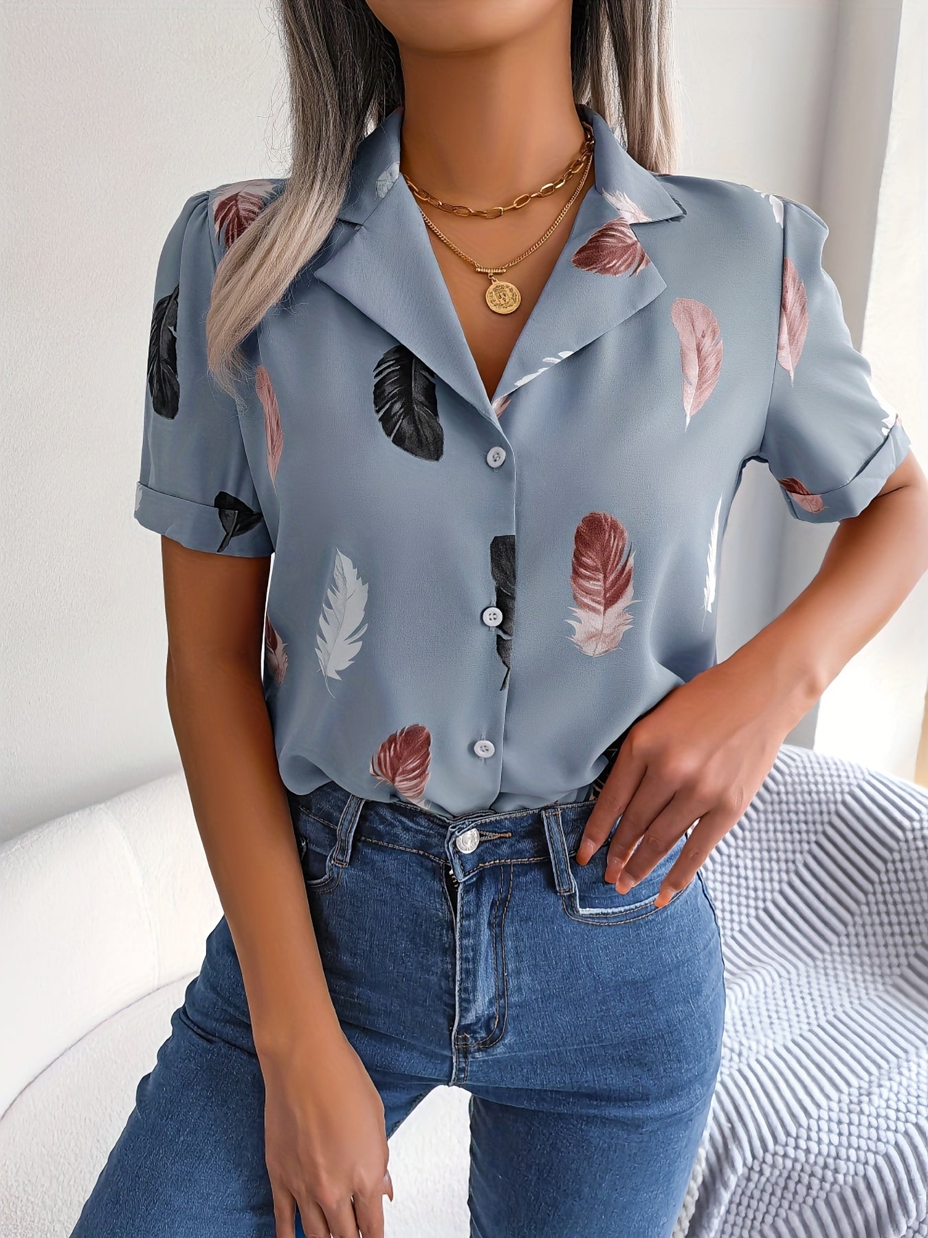WesternStitch Feather Print Light Blue Shirt WesternStitch