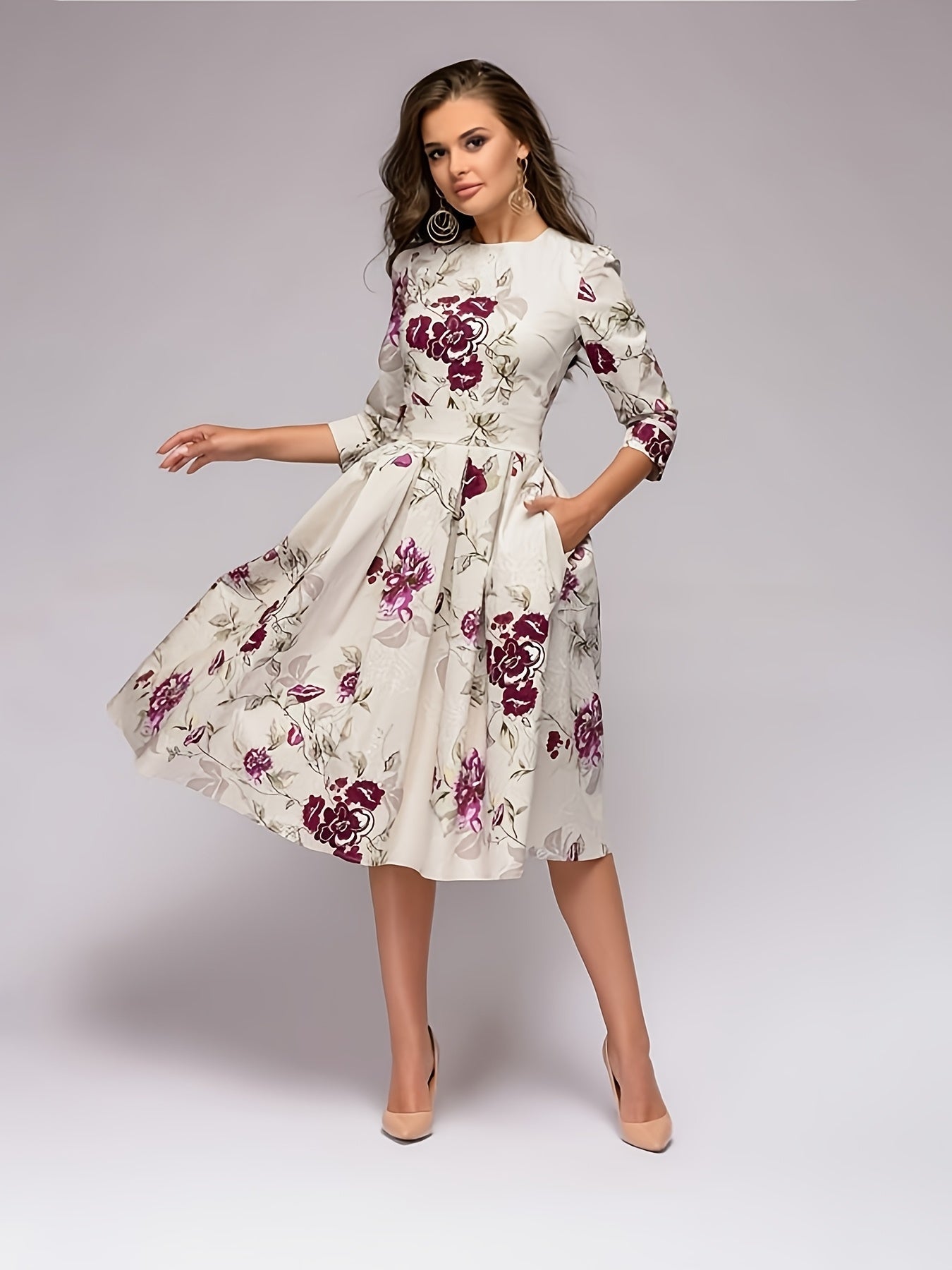 WesternStitch Women Elegant Floral Print Half Sleeve Midi Dress WesternStitch