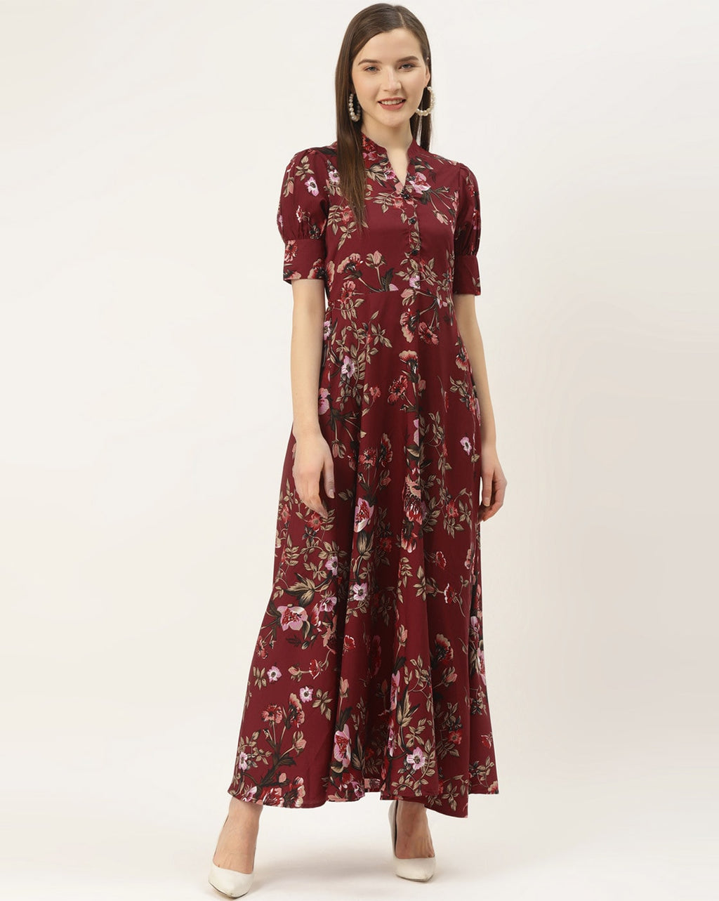 WesternStitch Crepe Floral Printed Full Length Fit & Flared Western Maxi Dress WesternStitch