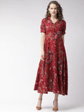 WesternStitch Crepe Floral Printed Full Length Fit & Flared Western Maxi Dress WesternStitch
