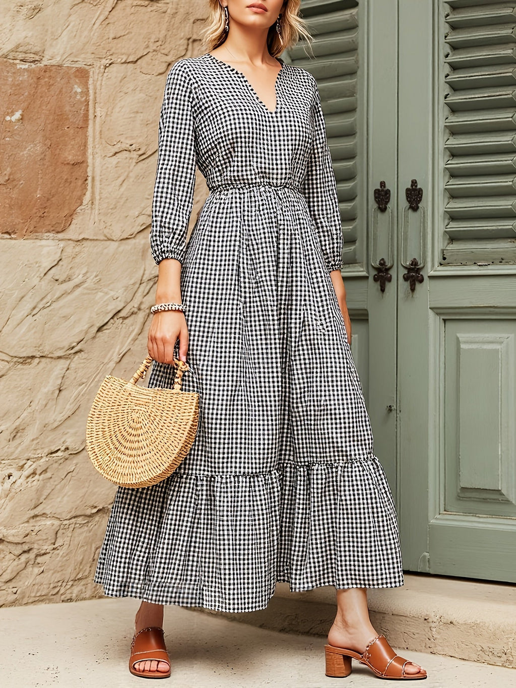 WesternStitch black and white gingham maxi dress WesternStitch