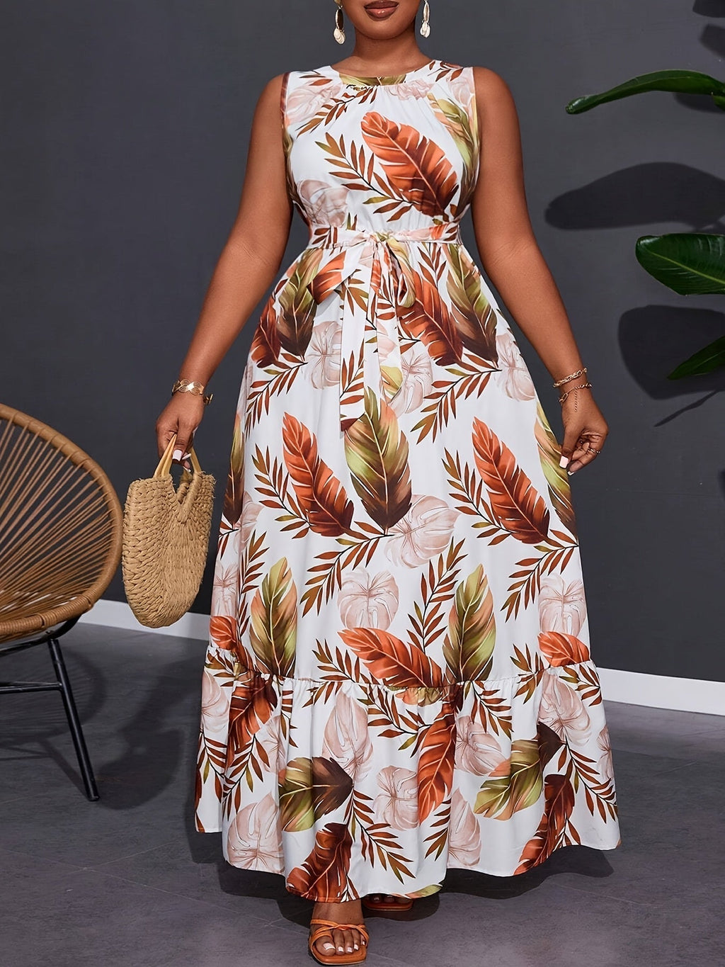 Tropical Leaf Print Sleeveless Maxi Dress WesternStitch