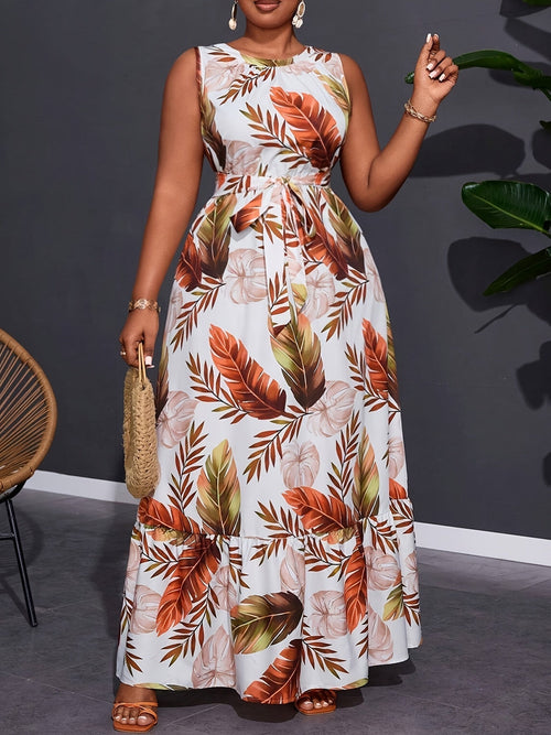 Tropical Leaf Print Sleeveless Maxi Dress WesternStitch