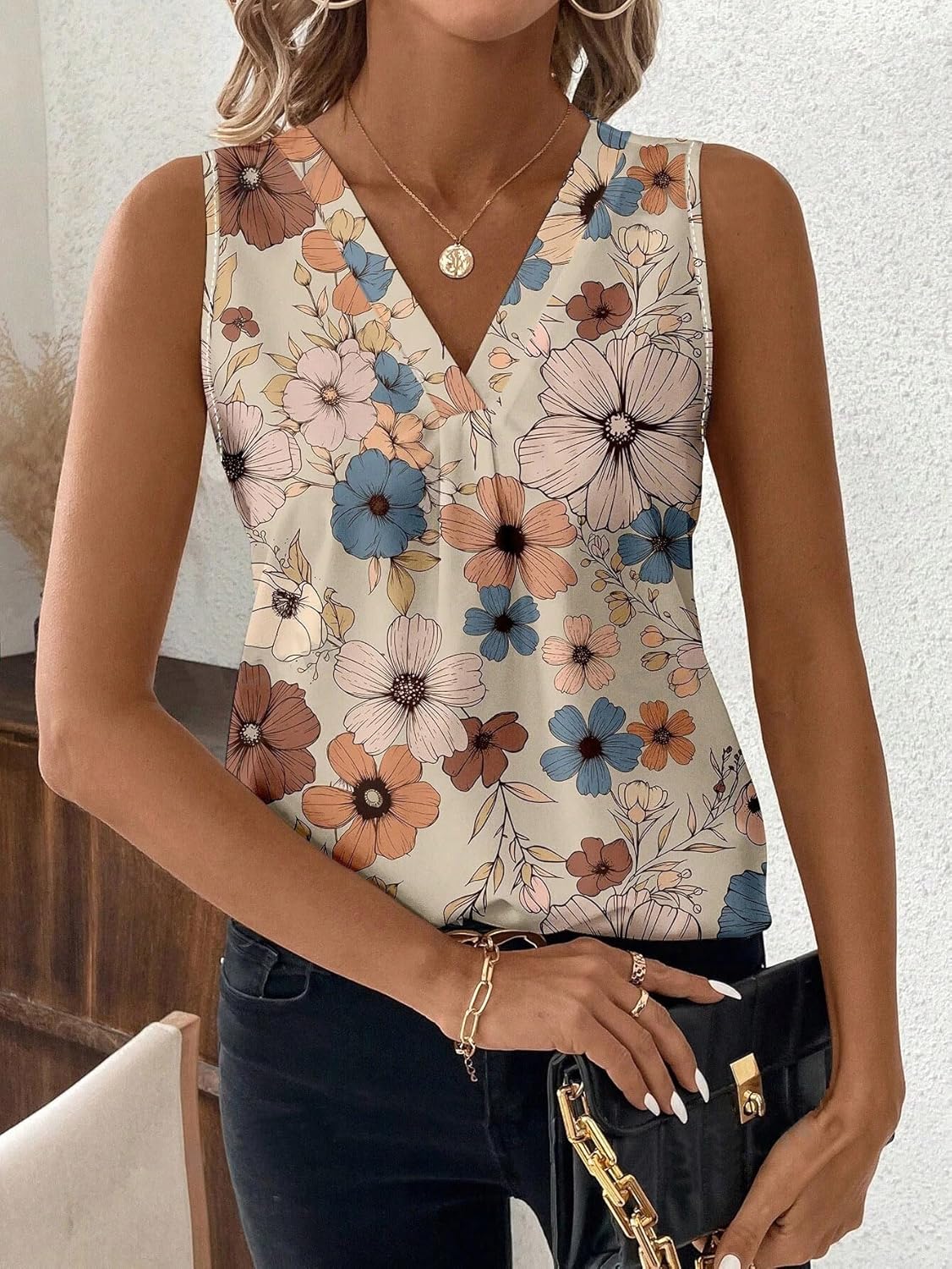 Printed Rayon Sleeveless Top for Women WesternStitch