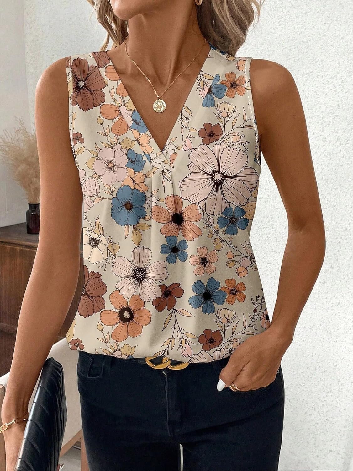 Printed Rayon Sleeveless Top for Women WesternStitch