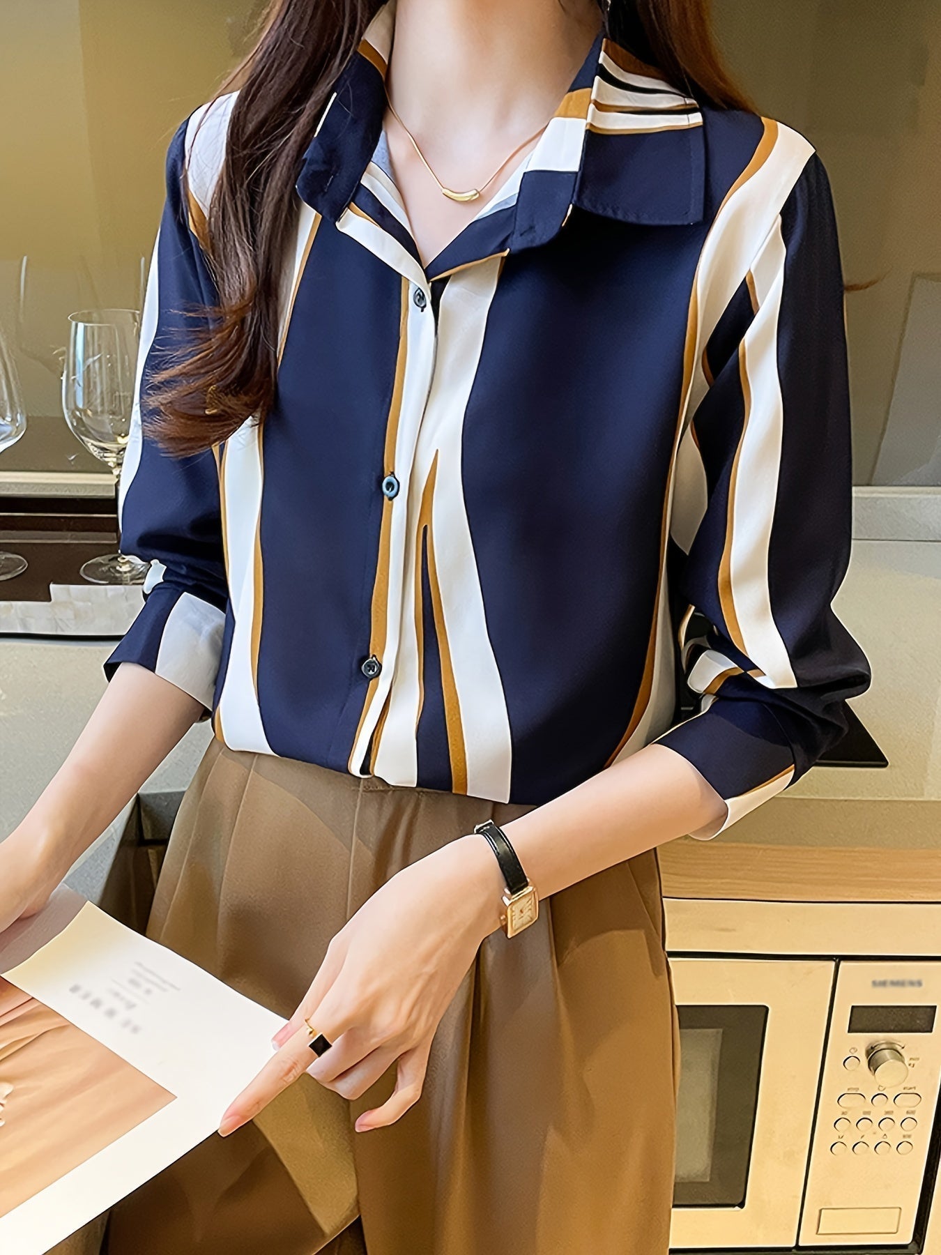 Elegant Striped Button-Down Shirt for Women WesternStitch