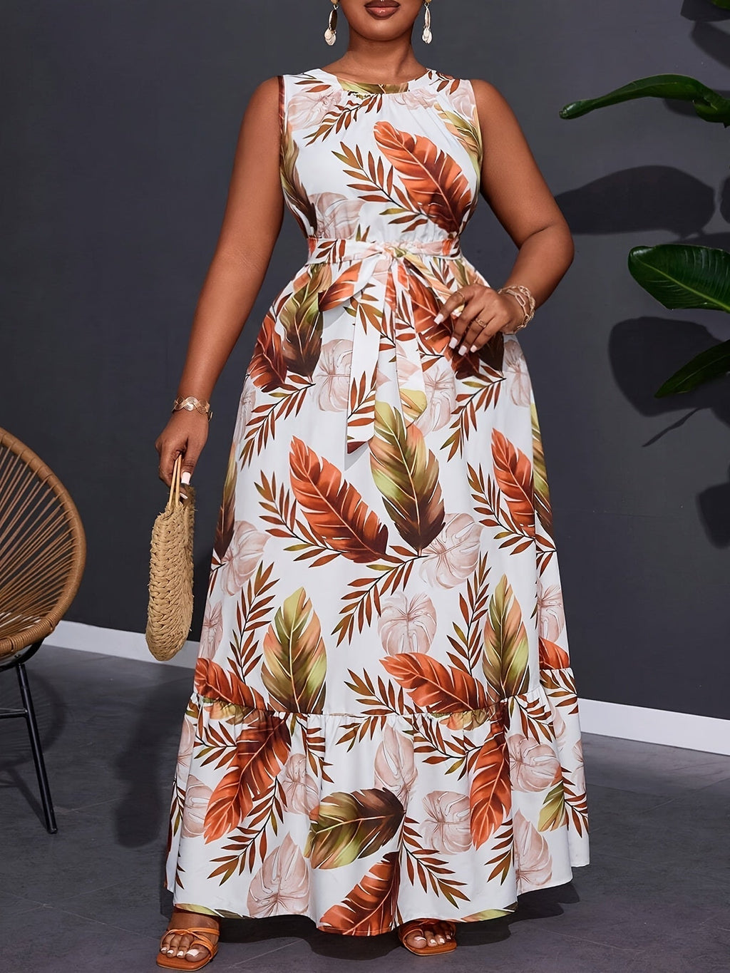 Tropical Leaf Print Sleeveless Maxi Dress WesternStitch