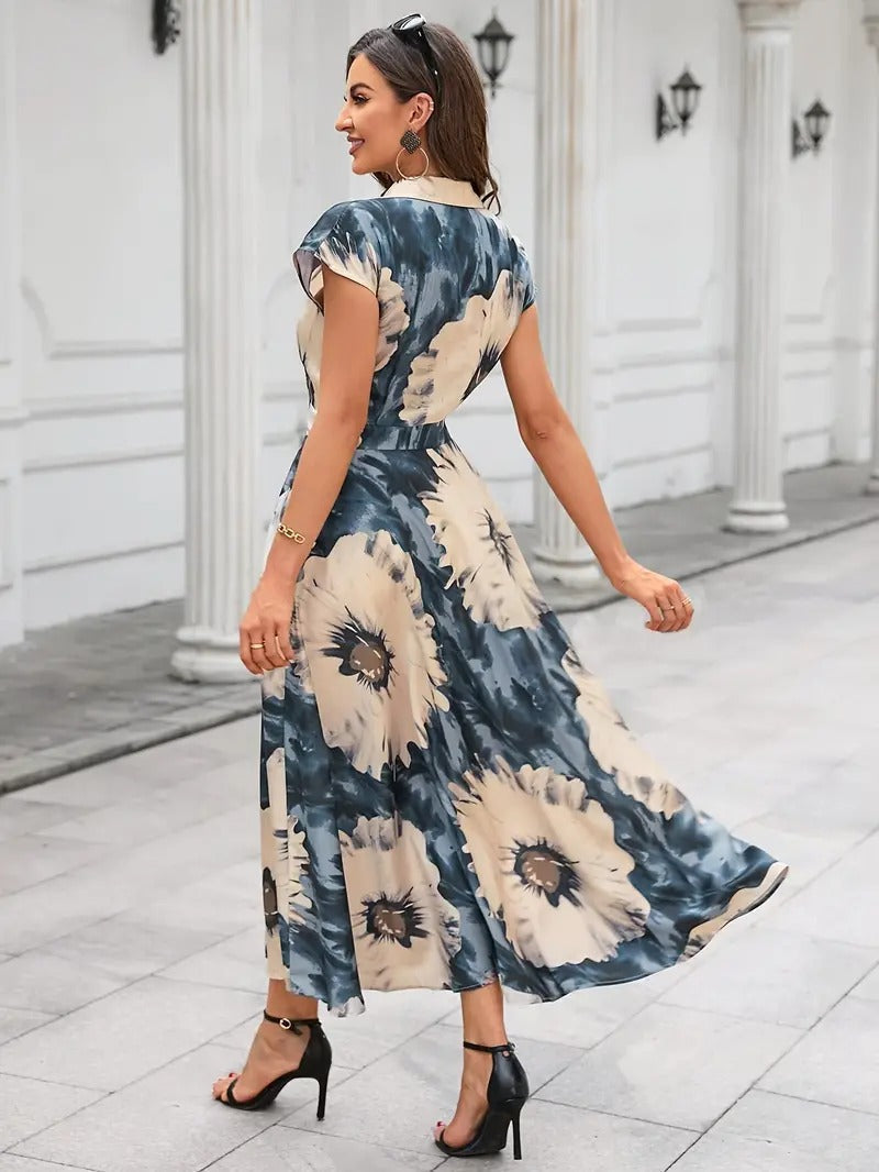 WesternStitch Cotton Fit and Flare Printed Cap Sleeve Coller-Neck Casual Maxi Dress WesternStitch