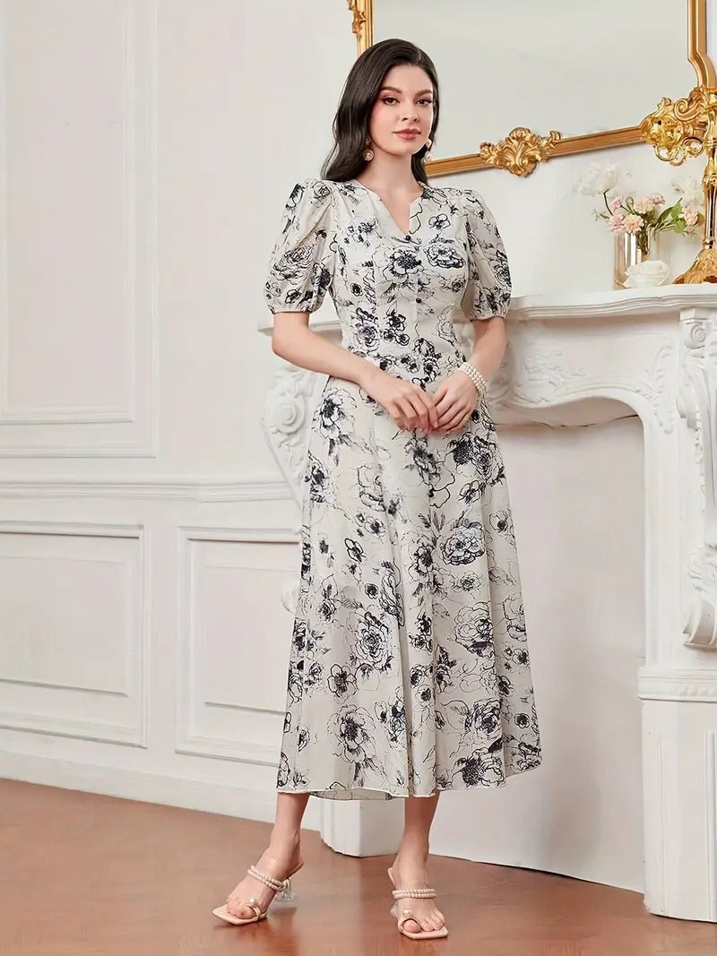 WesternStitch Cotton Fit and Flare Printed Cap Sleeve Coller-Neck Casual Maxi Dress WesternStitch