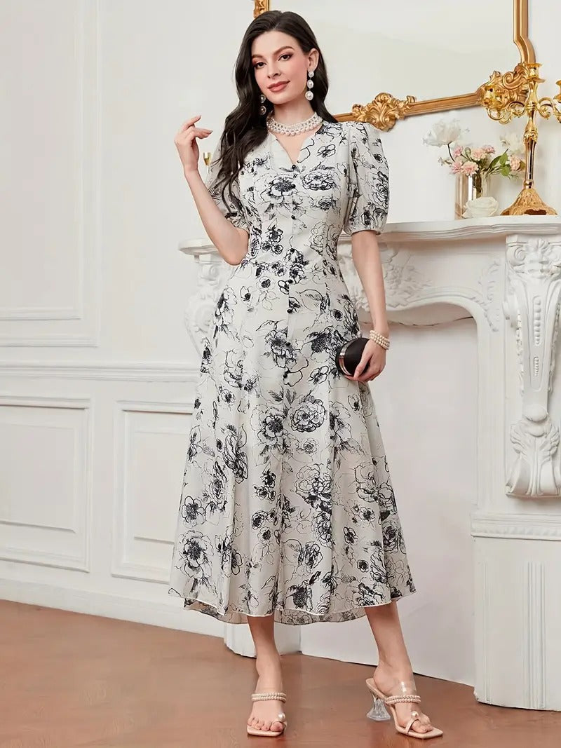 WesternStitch Cotton Fit and Flare Printed Cap Sleeve Coller-Neck Casual Maxi Dress WesternStitch