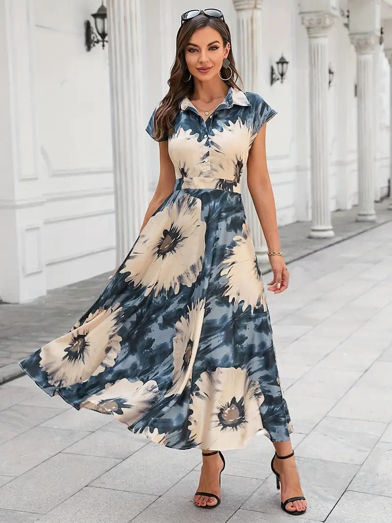 WesternStitch Cotton Fit and Flare Printed Cap Sleeve Coller-Neck Casual Maxi Dress WesternStitch
